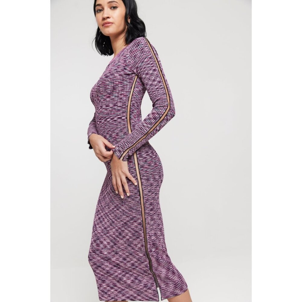NWT KADA THE SPACE DYE RIBBED SWEATER MIDI DRESS WILD BERRY LARGE - Picture 3 of 14